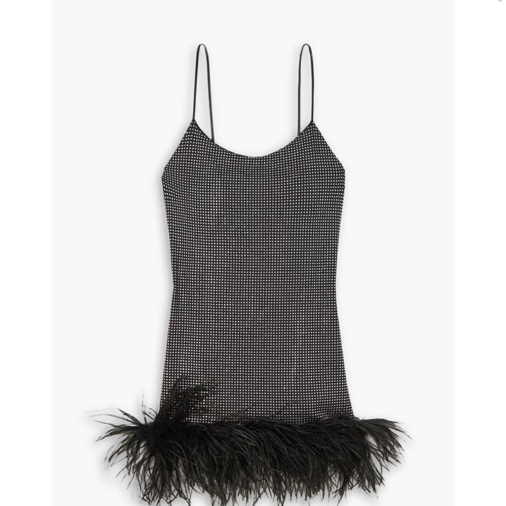 Leslie Amon Laurie Black Dress with Ostrich Feather Details Large